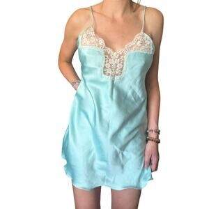 Vintage Victoria’s Secret Camisole 💙 Aqua Satin Lace Trim | Y2K Coquette Fairy